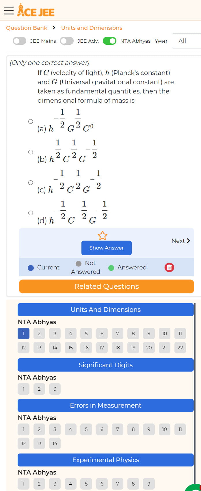 NTA Abhyas Chapter Wise Questions - Units and Dimensions